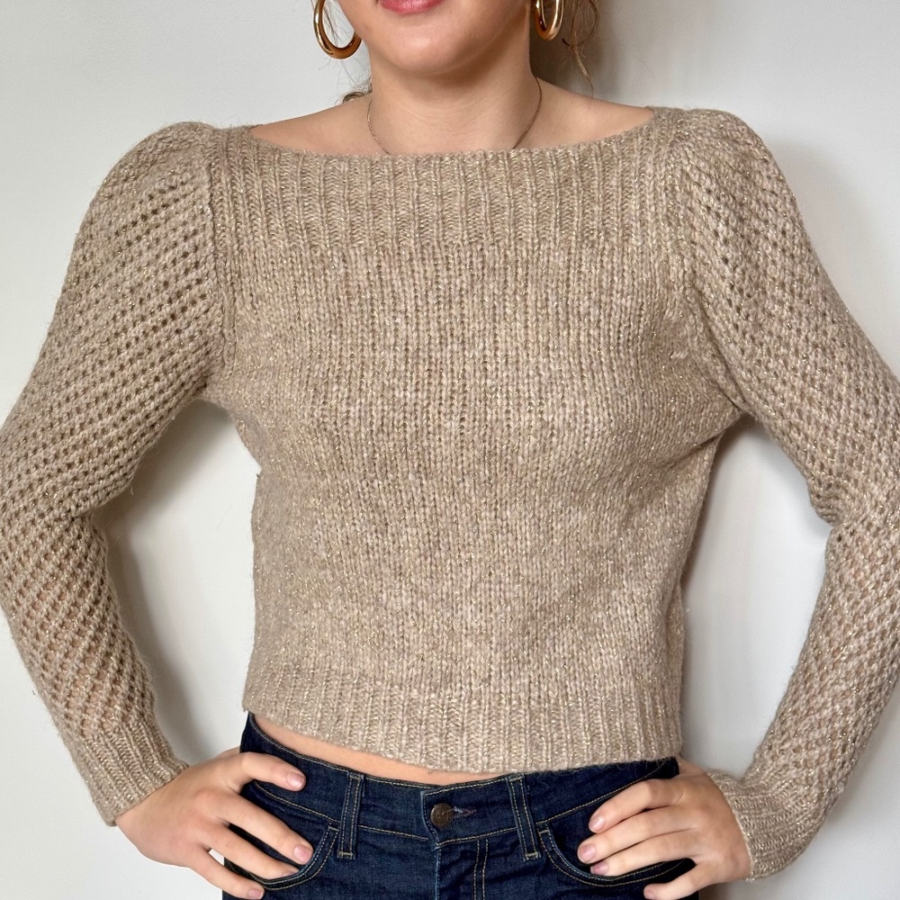 LOVESHACKFANCY ROSIE PULLOVER SWEATER GOLD SPARKLE